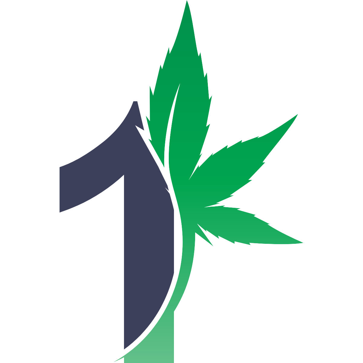The number one fused with a cannabis leaf