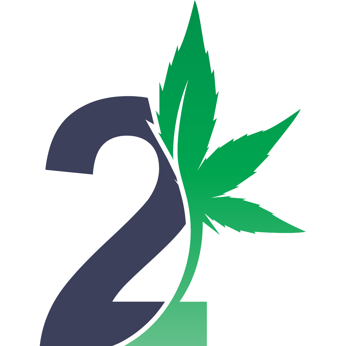 The number two fused with a cannabis leaf