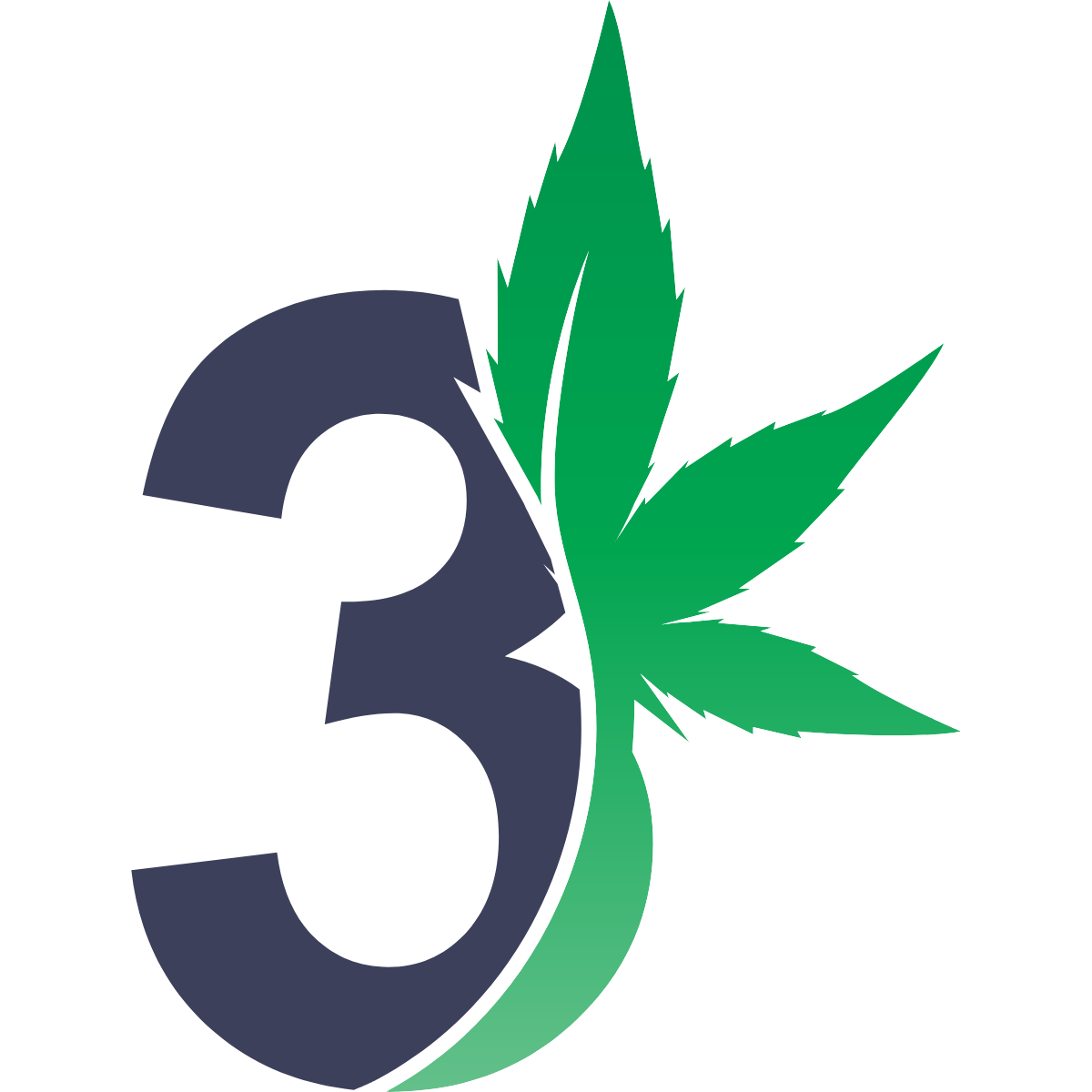 The number three fused with a cannabis leaf