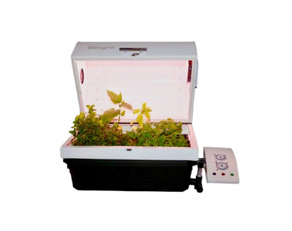 An open Silogro indoor Grow box, with its top open.